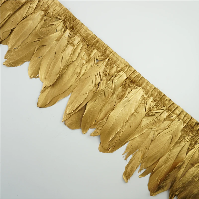 Gold Silver Goose Feather Rooster Feathers  for Clothes on Tape Fringe Trim DIY Sewing Ribbon Handicraft Plumes Decoration