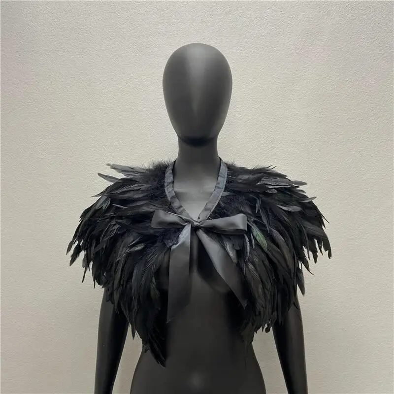 Natural Feather Shrugs Shawl For Women Cosplay Black Halloween Luxury Feather Shoulder Wraps Sexy Punk Gothic Feather Scarves